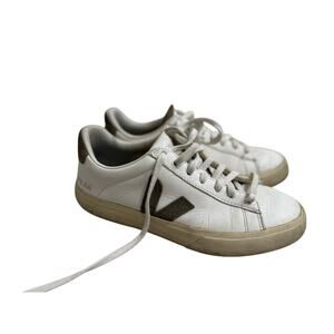 Veja Campo Leather Sneakers White & Khaki Chrome Free Leather Uppers Size 8